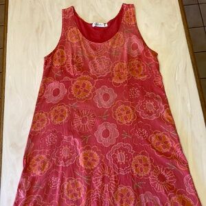 Vintage Fresh Produce Dress sz L Cotton Sleeveless/Ruffle Hem Dark Pink Floral